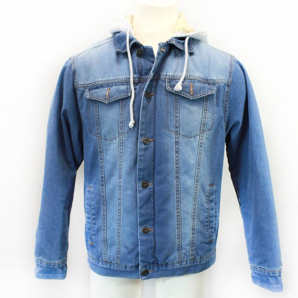 Trademark Brooklyn Denim Men's Jacket Hoodie Sherpa Lined Pocket Buttons Large